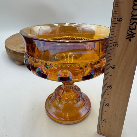 Indiana Carnival Glass Kings Crown Thumbprint Amber Compote Pedestal Candy Dish - Picture 7 of 9